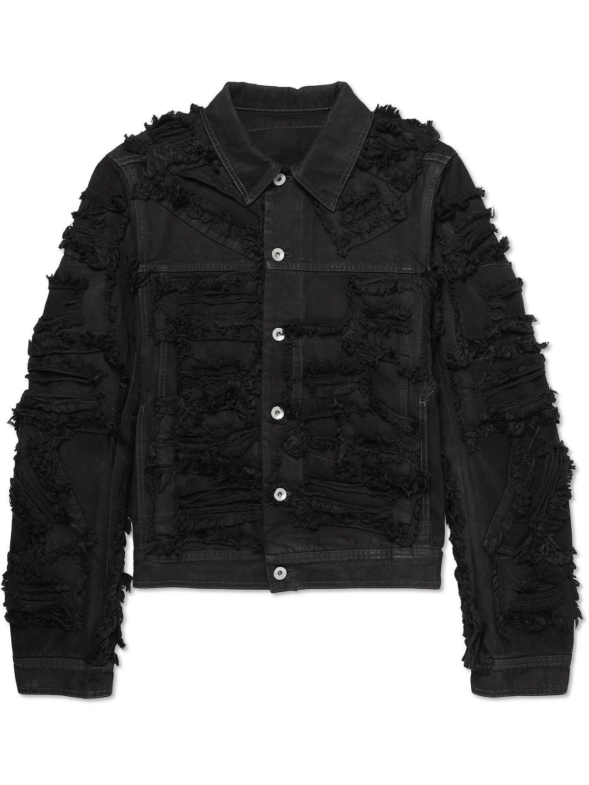 Glass Cypress: Black Distressed Denim Jacket | SSENSE