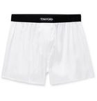 TOM FORD - Velvet-Trimmed Stretch-Silk Satin Boxer Shorts - White