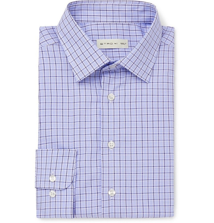Photo: Etro - Blue Slim-Fit Checked Cotton-Poplin Shirt - Blue
