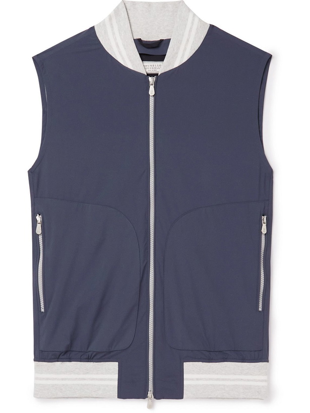 Photo: Brunello Cucinelli - Cotton-Jersey Trimmed Shell Gilet - Blue