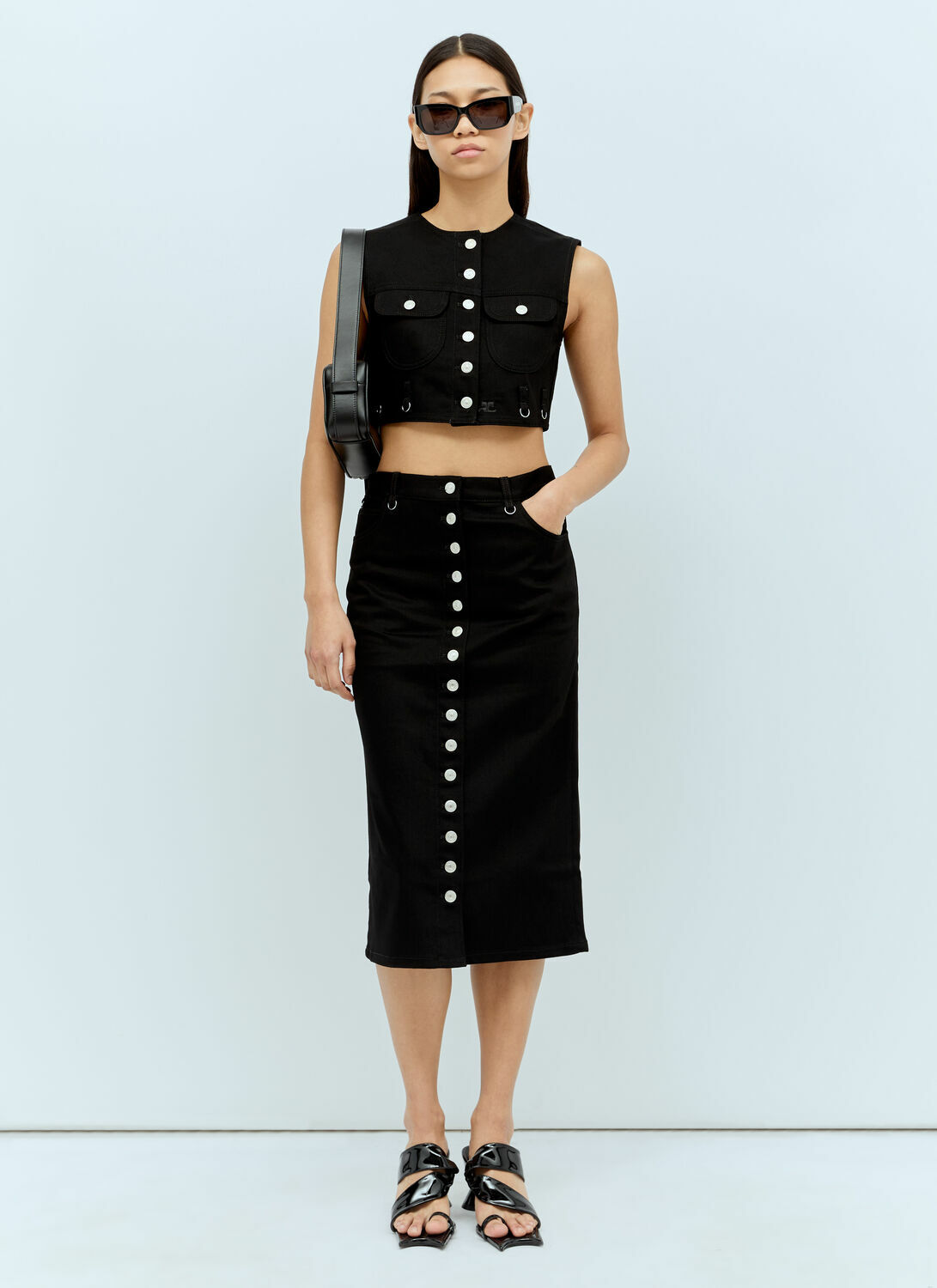 Courrèges Multiflex Denim Midi Skirt