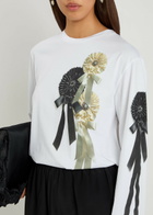 Simone Rocha Ribbon Rosette Printed Long-sleeve Cotton T-shirt White