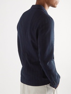 Giorgio Armani - Slim-Fit Unstructured Double-Breasted Strech Cotton-Seersucker Blazer - Blue