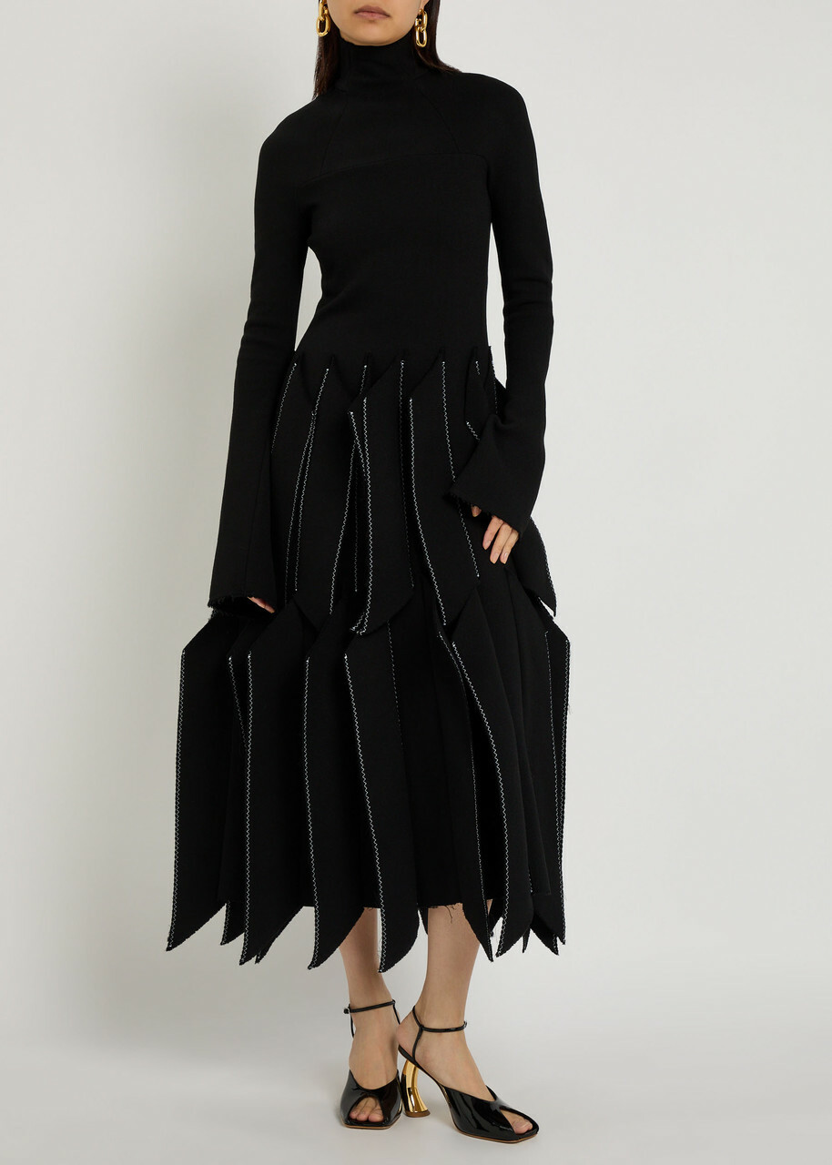 A.W.A.K.E Mode Laser-cut Wool-blend Midi Dress Black