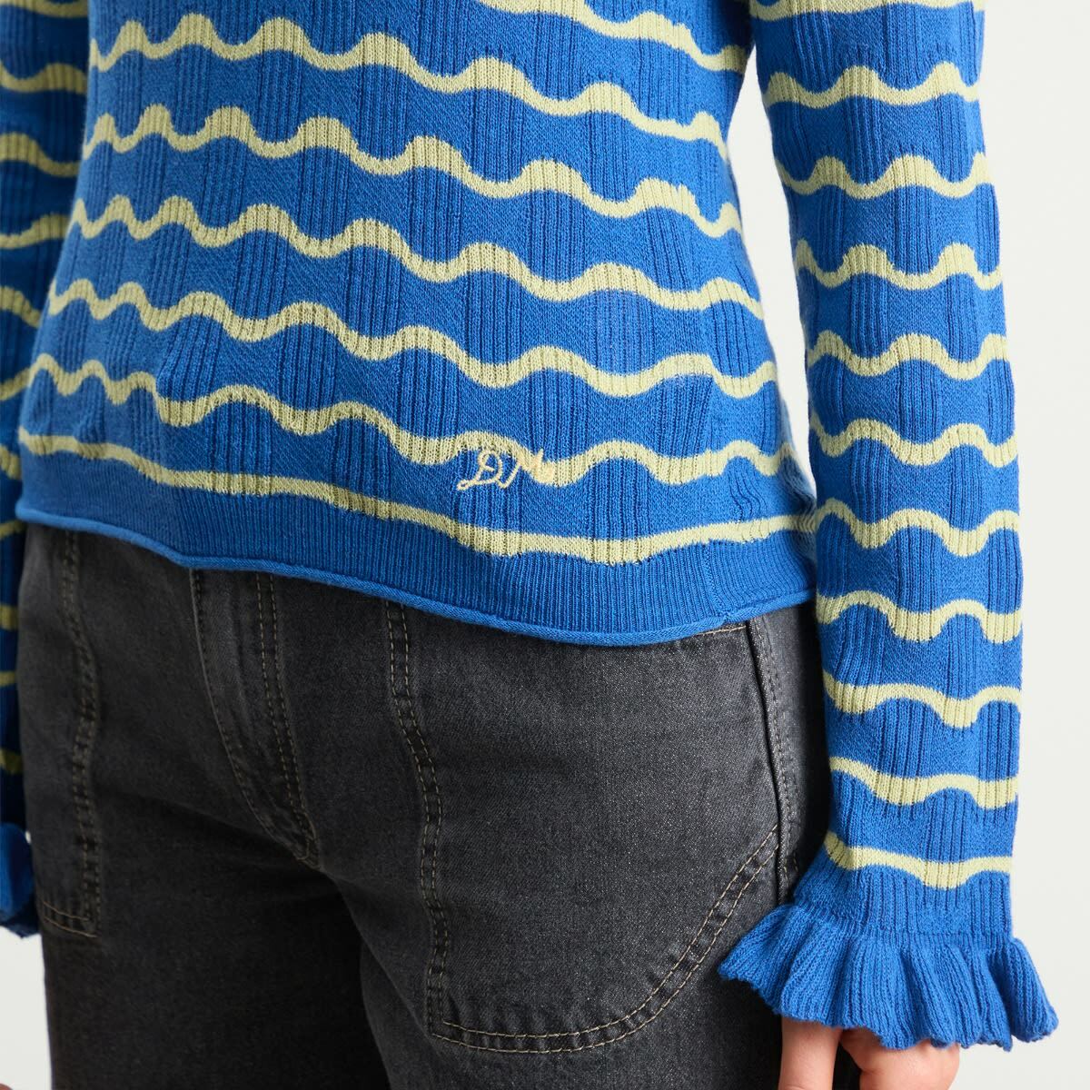 Damson Madder Women's Silvia Cotton Merino Blend Polo Jumper in Blue