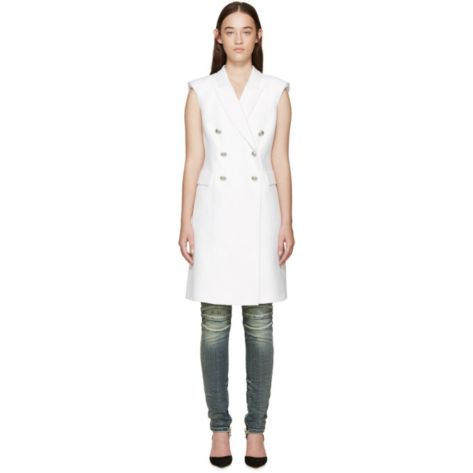 Pierre Balmain White Long Double-Breasted Vest