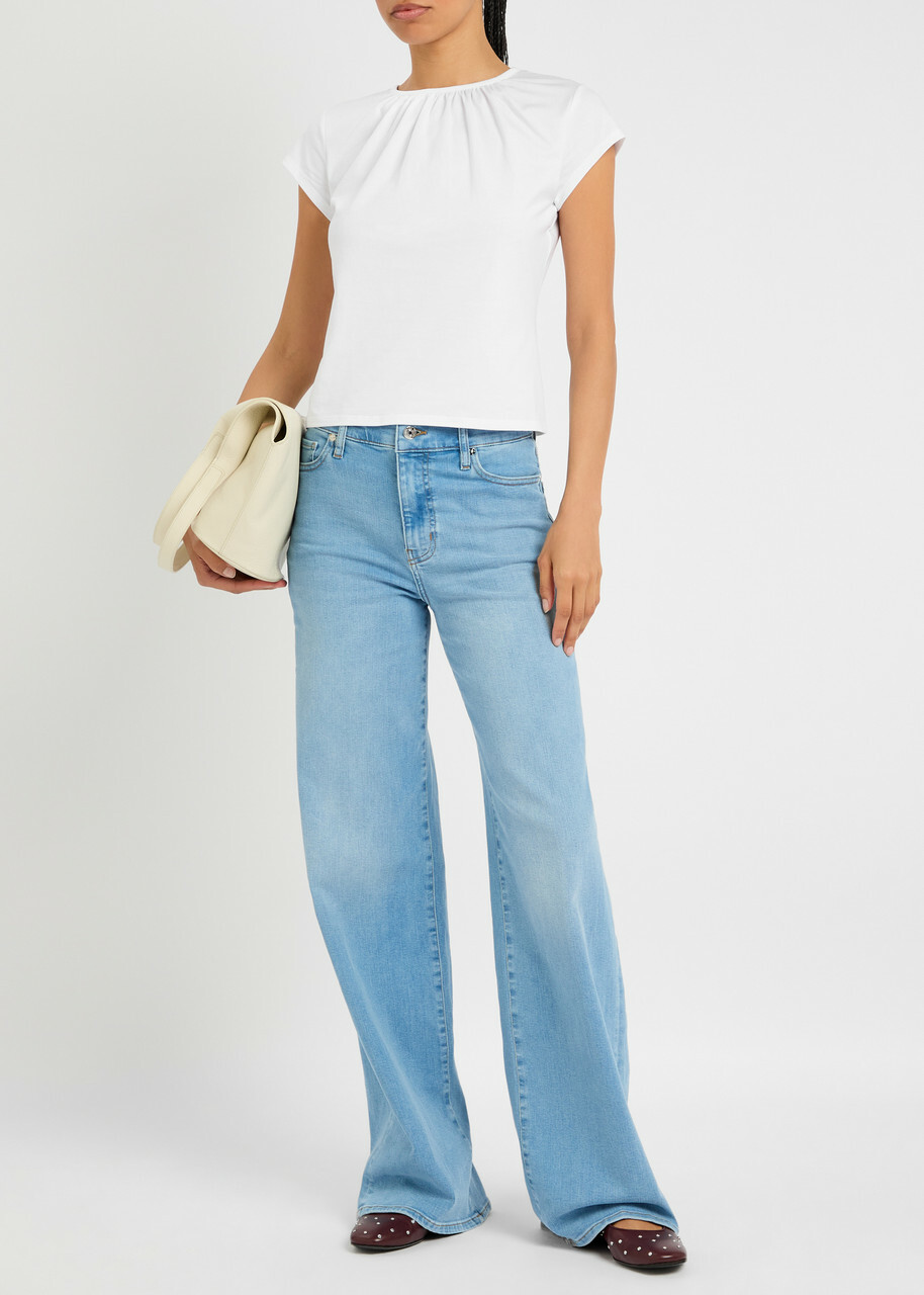 Frame The Gathered Stretch-cotton T-shirt White