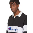Champion Reverse Weave Black Big Script Logo Long Sleeve Polo
