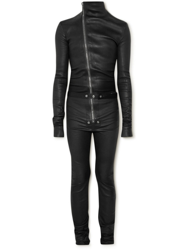 Photo: Rick Owens - Gary Stretch Leather and Cotton-Blend Jumpsuit - Black
