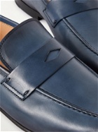 DUNHILL - Chiltern Burnished-Leather Penny Loafers - Blue