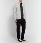 TOM FORD - Slim-Fit Suede-Trimmed Ribbed Cashmere Zip-Up Cardigan - Men - Light gray