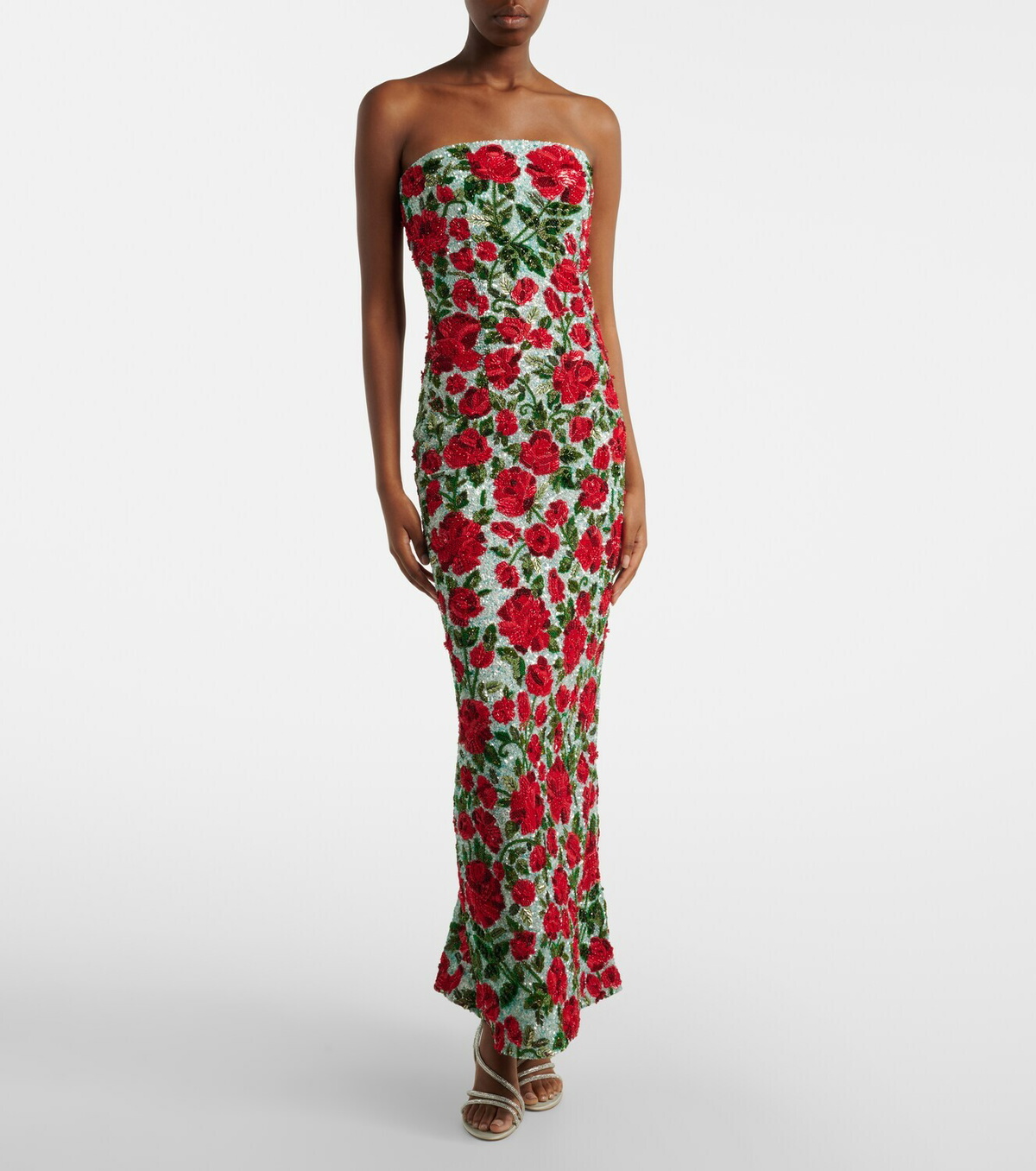 Là Fuori Crimson Rose sequined gown