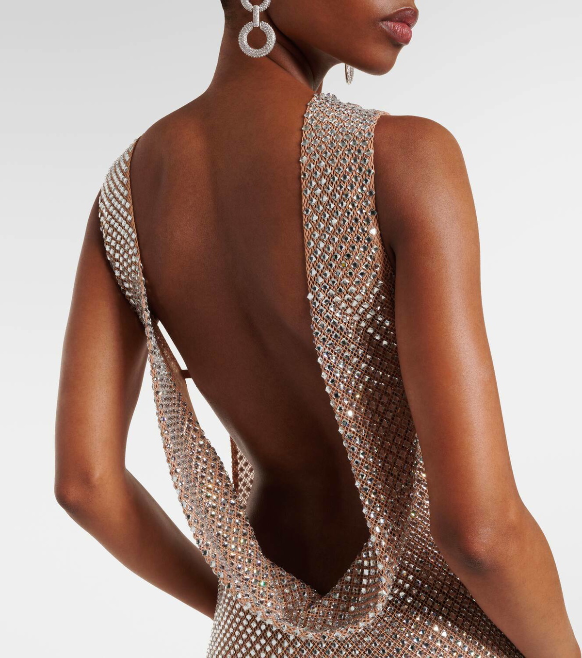 self portrait brown rhinestone dress Brown Rhinestone Mesh Maxi Dress – self-portrait main image 0