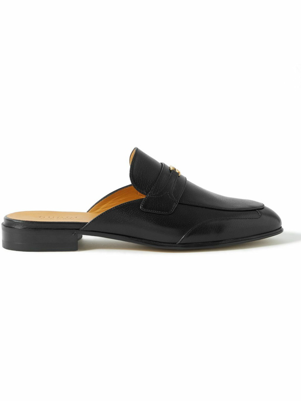 Photo: GUCCI - Embellished Leather Backless Loafers - Black