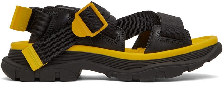 Photo: Alexander McQueen Black & Yellow Logo Webbing Sandals