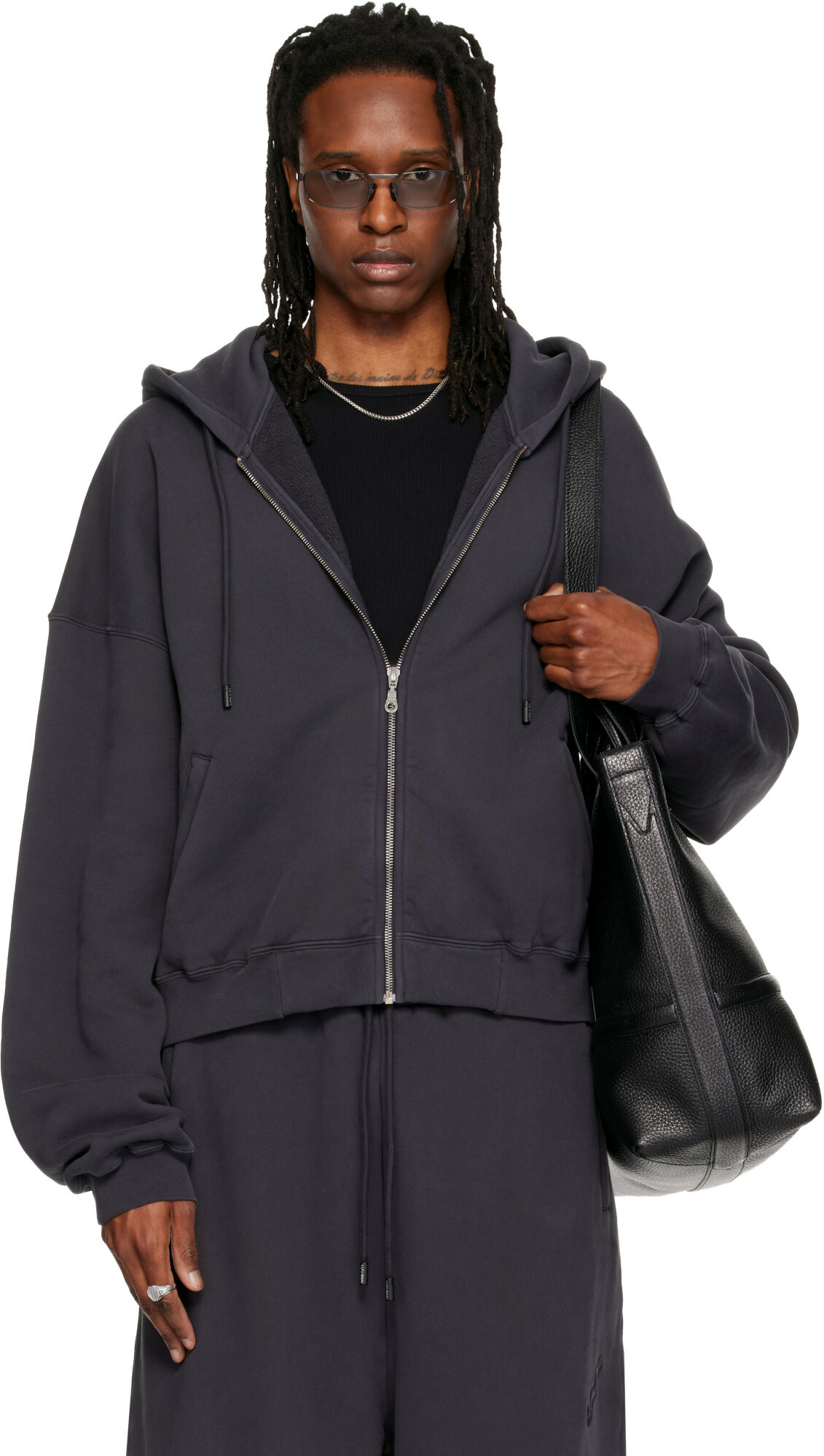 LU'U DAN Gray Washed Zip Hoodie