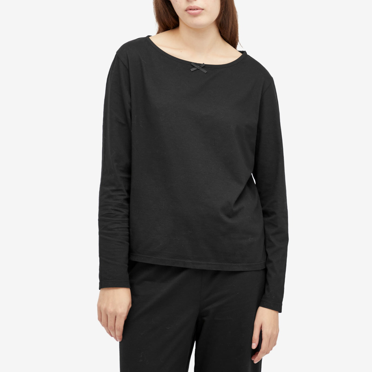 DONNI. Women's Jersey Bow Long Sleeve Top in Jet