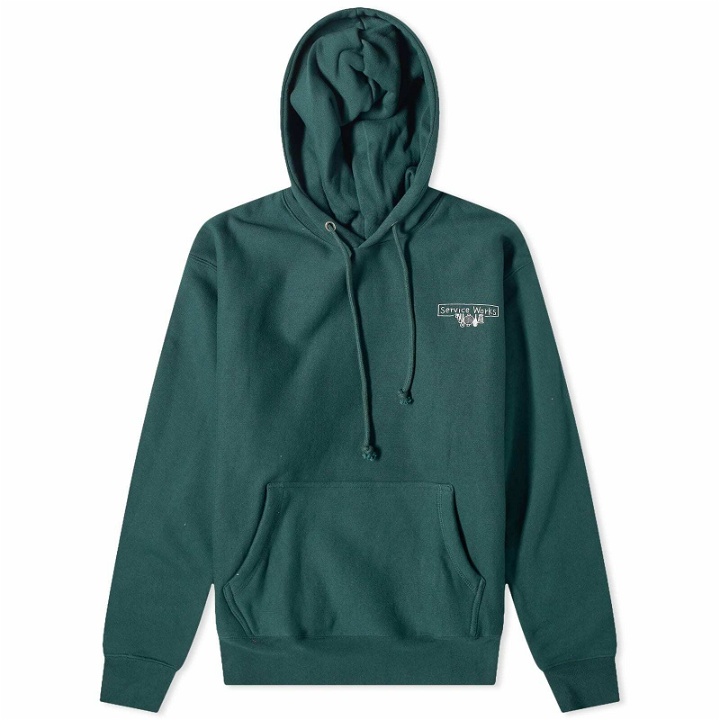 Photo: Service Works Men's Scribble Logo Hoodie in Forest