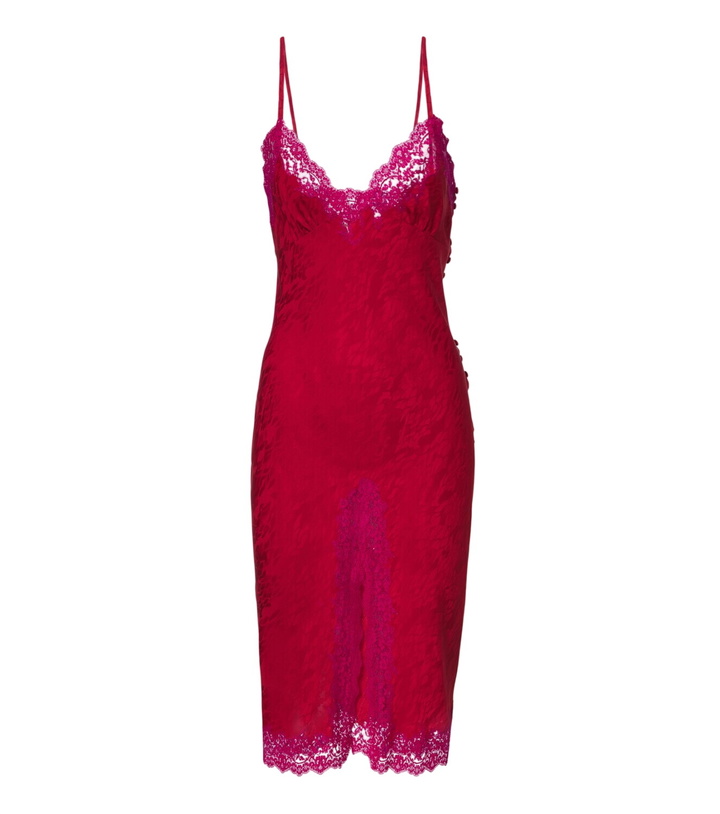 Photo: Saint Laurent Lace-trimmed silk jacquard midi dress