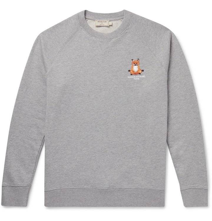 Photo: Maison Kitsuné - Logo-Embroidered Loopback Cotton-Jersey Sweatshirt - Gray