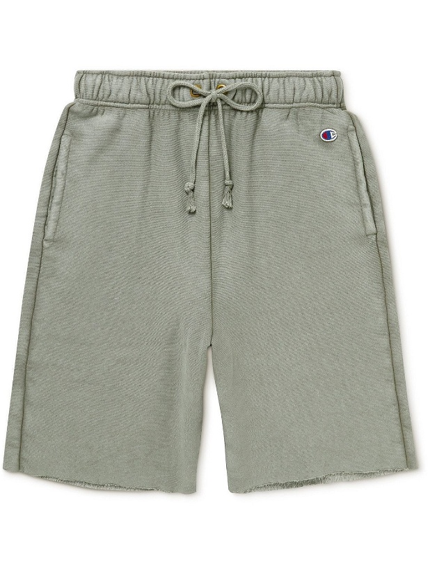 Photo: Champion - Logo-Appliquéd Straight-Leg Cotton-Blend Jersey Bermuda Shorts - Green