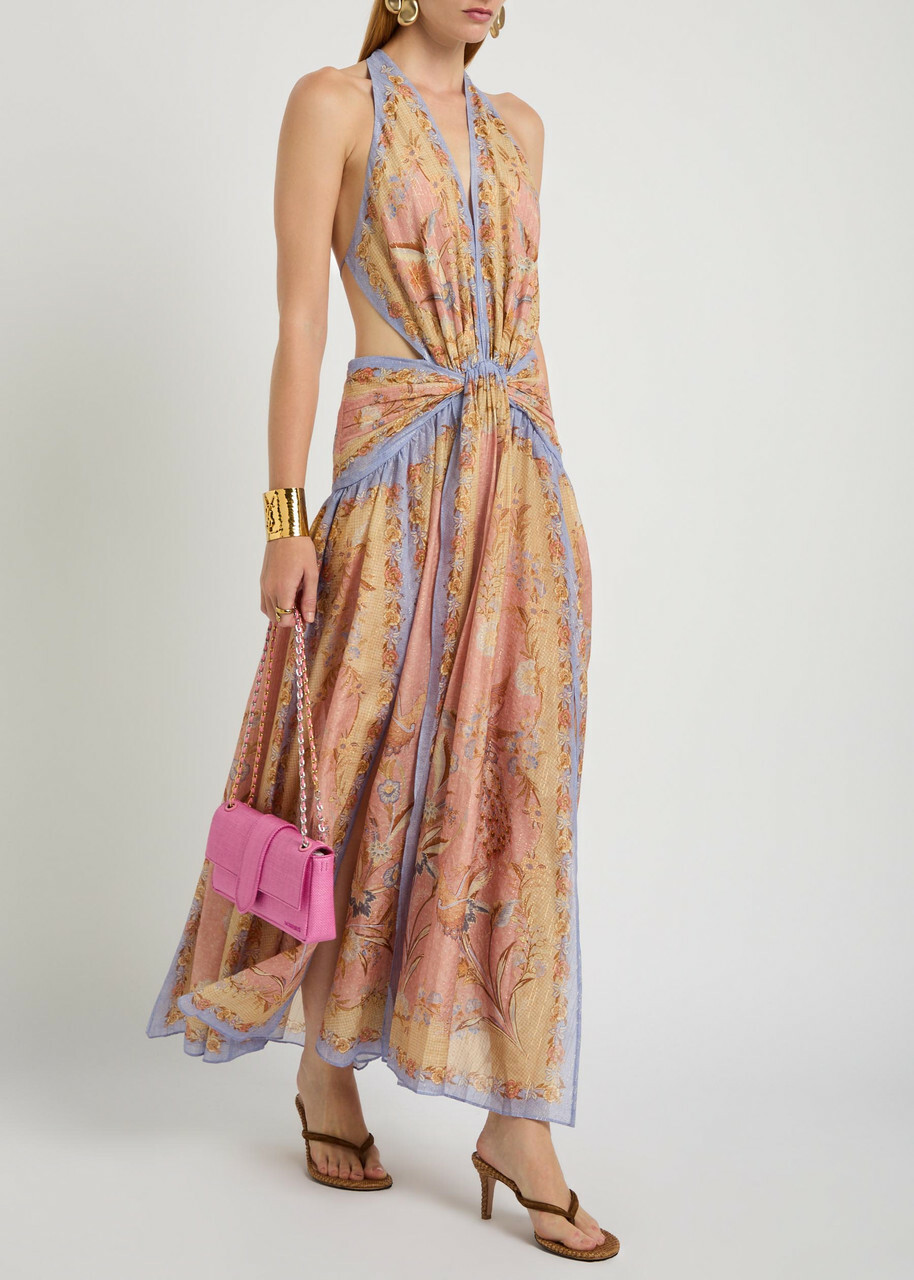 Zimmermann Indra Printed Metallic Cotton and Silk-blend Midi Dress Pink