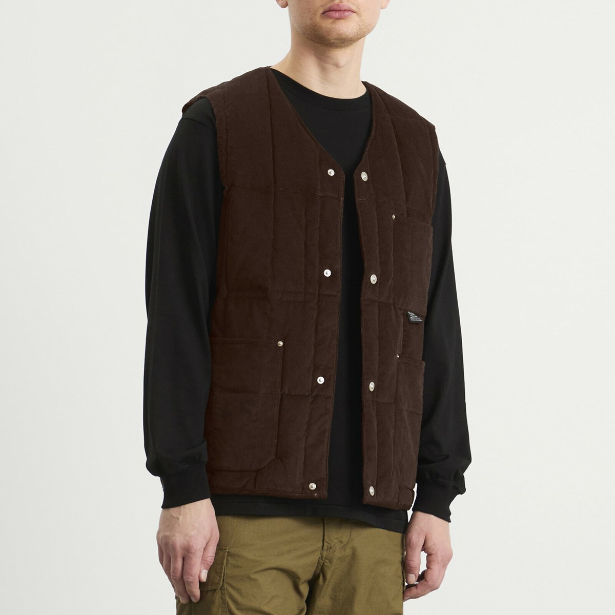 Taion Men's Work V-Neck Button Down Vest in Dark Brown