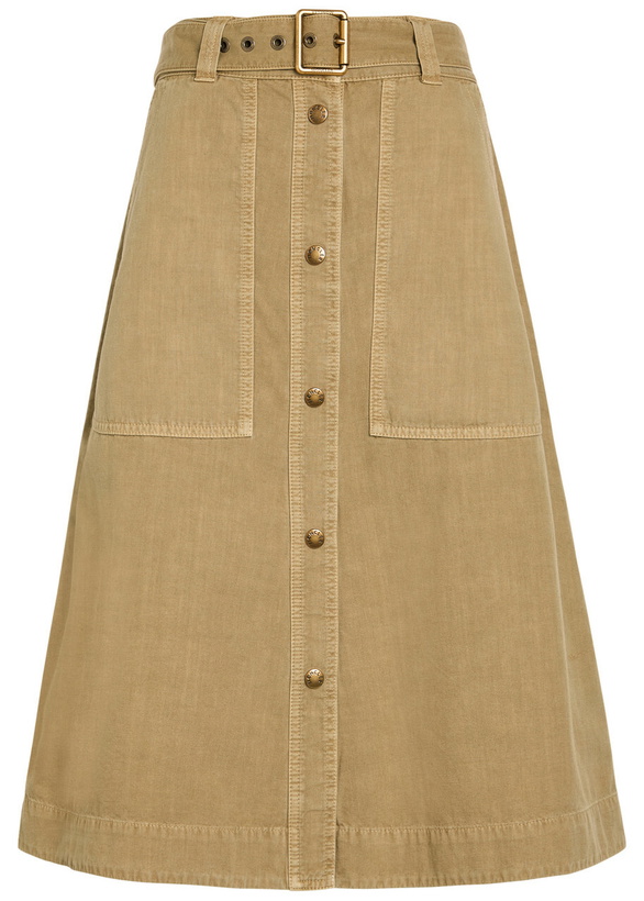 Photo: Moncler Belted Cotton-twill Midi Skirt Beige