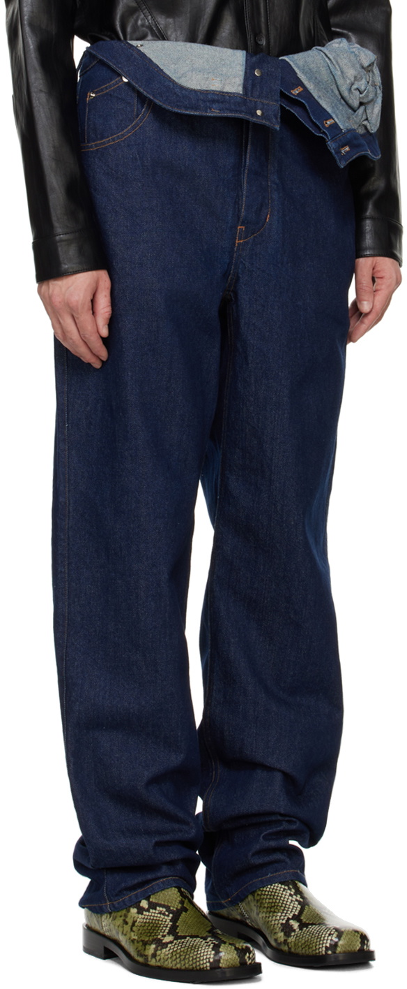 Juntae Kim Indigo Asymmetric Flower Jeans