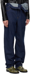 Juntae Kim Indigo Asymmetric Flower Jeans