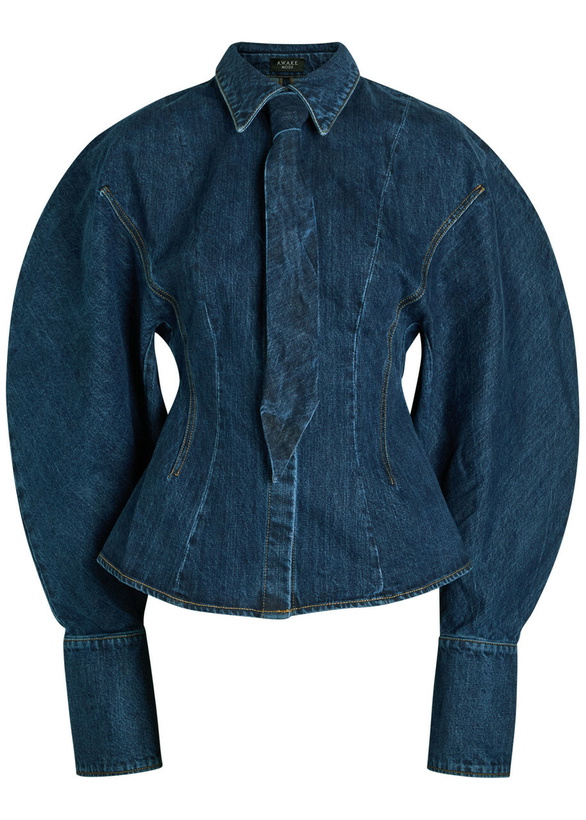 Photo: A.W.A.K.E Mode Puff-sleeve Denim Shirt Blue