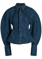 A.W.A.K.E Mode Puff-sleeve Denim Shirt Blue