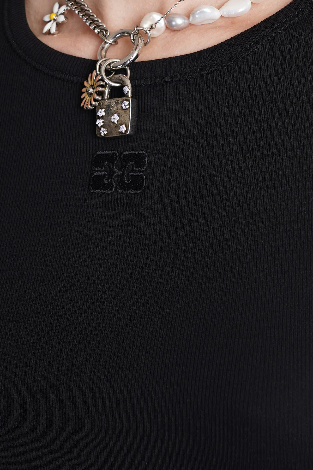 Ganni black smock tie cotton top main image 1