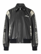 AMIRI - Bones Snake-Effect Panelled Studded Logo-Embroidered Leather Jacket - Black
