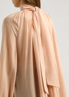 Chloe Women's Silk-Georgette Pink Light Tunic Top Size 36 (UK8 / S), Semi-Sheer & Tie Fastening High-Neck