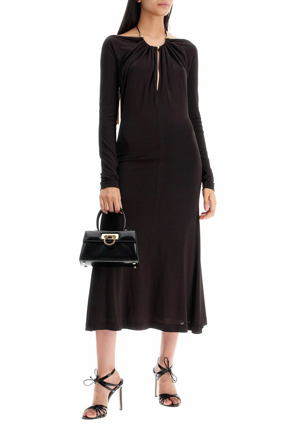 ferragamo brown dress Ferragamo Women Long dress with fringe detail Brown