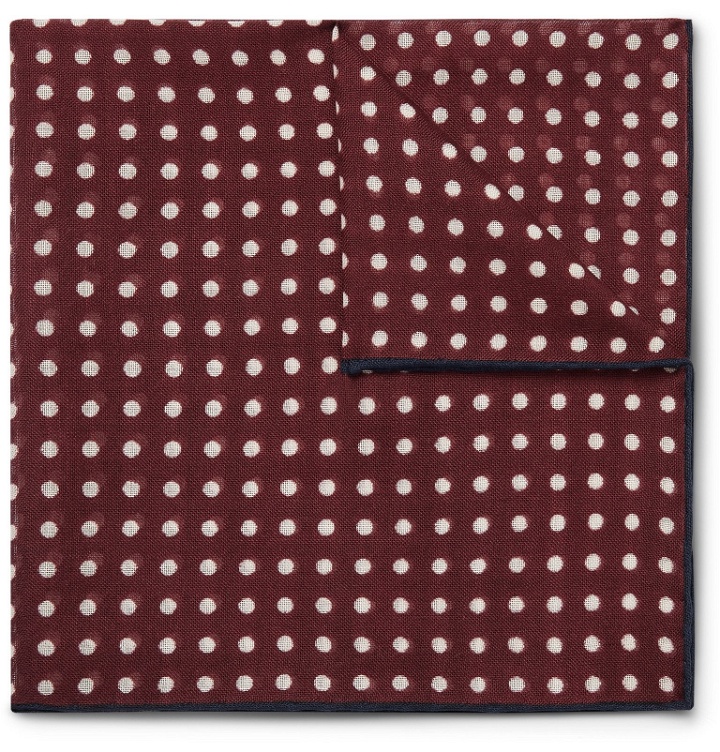 Photo: Kingsman - Drake's Polka-Dot Wool and Silk-Blend Pocket Square - Burgundy