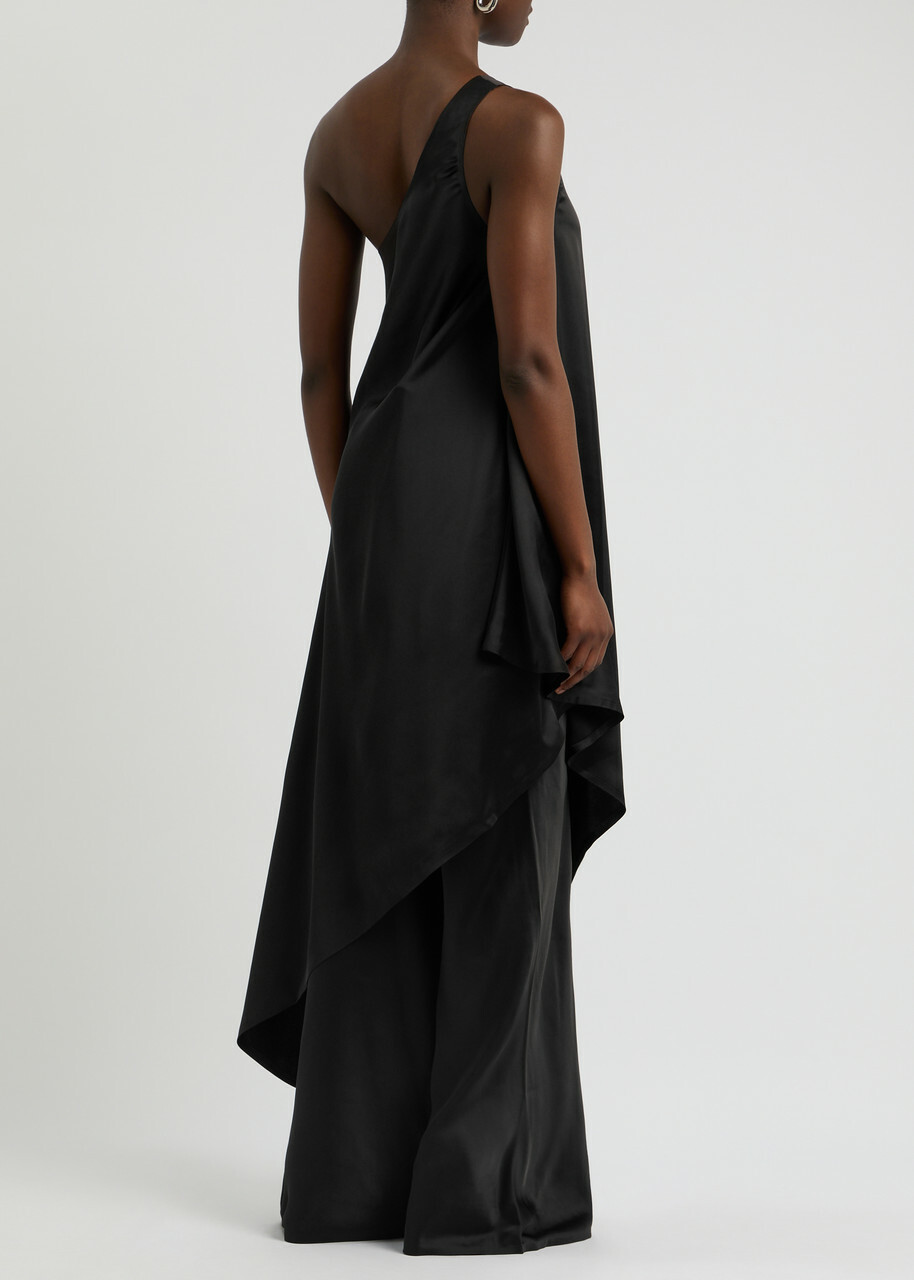 Norma Kamali One-shoulder Asymmetric Satin Dress Black Norma Kamali