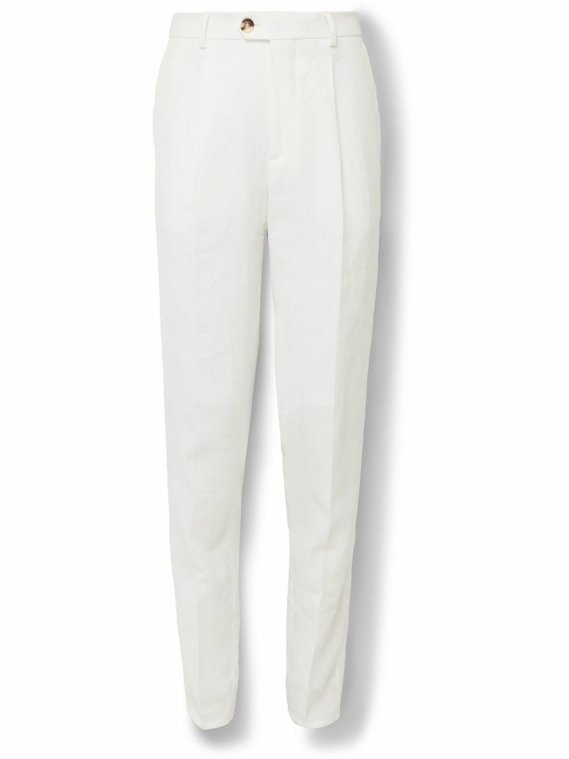 Brunello Cucinelli - Slim-Fit Pleated Linen Trousers - White