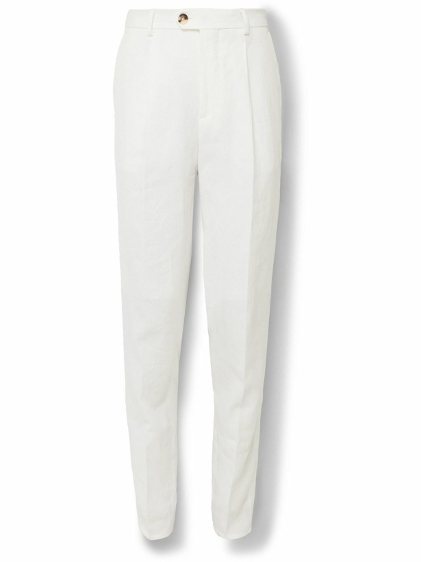 Photo: Brunello Cucinelli - Slim-Fit Pleated Linen Trousers - White