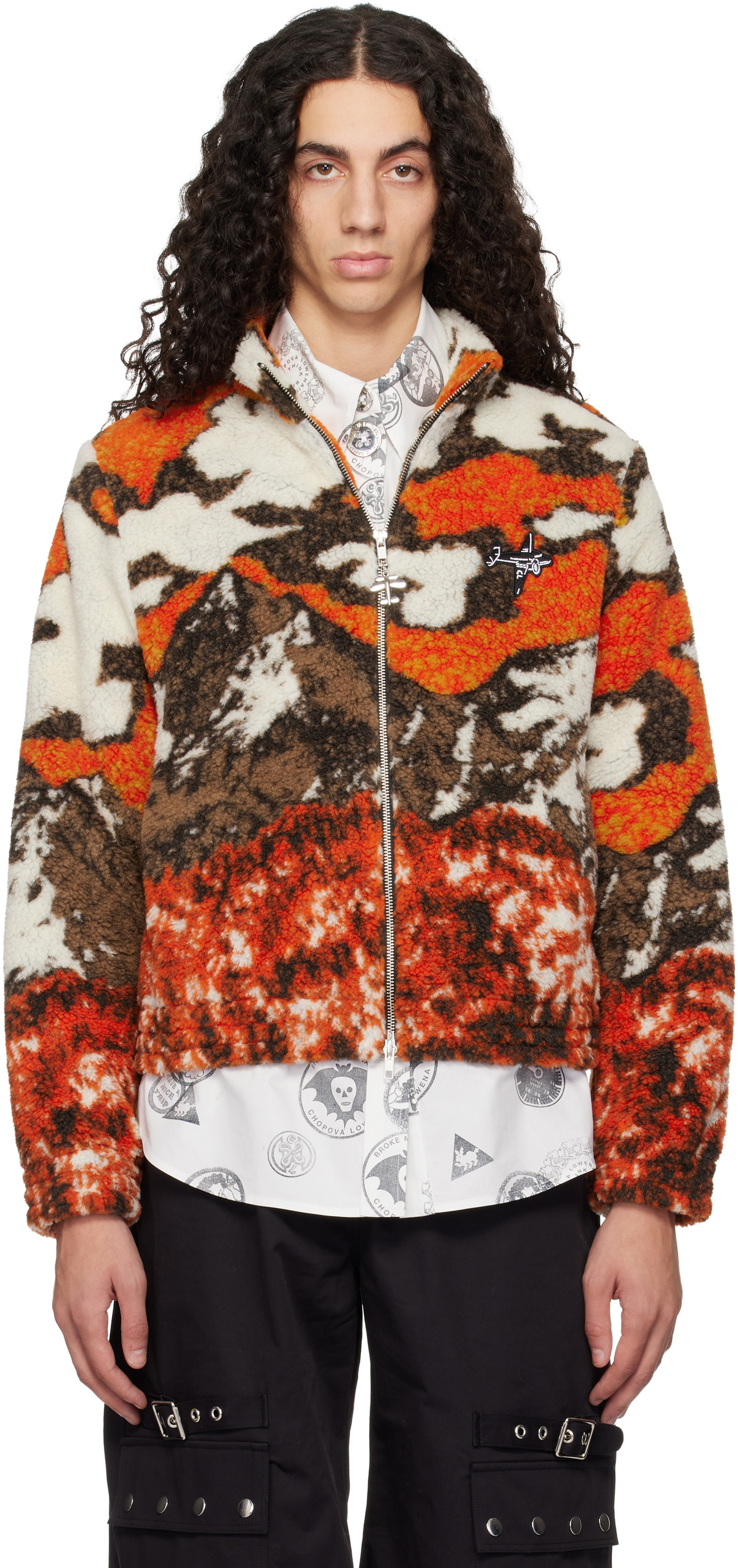 Chopova Lowena Orange CL Airlines Fitted Fleece Jacket Chopova Lowena Chopova Lowena Orange CL Airlines Fitted Fleece Jacket Chopova Lowena