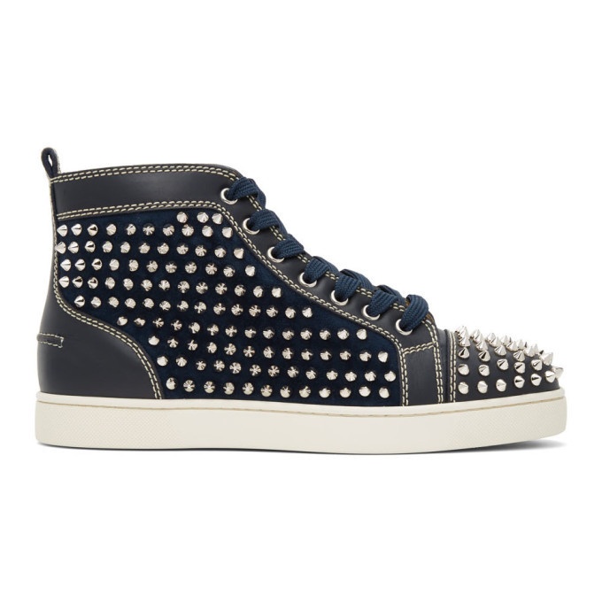 Photo: Christian Louboutin Navy Louis Spikes High-Top Sneakers