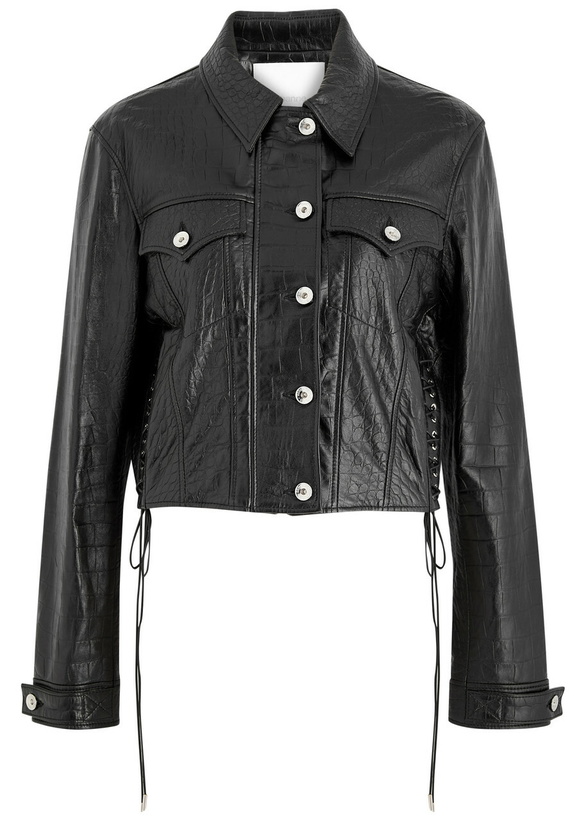 Photo: Rabanne Crocodile-effect Glossed Leather Jacket Black