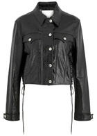 Rabanne Crocodile-effect Glossed Leather Jacket Black