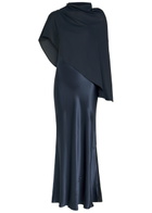 Reformation Lilibeth Cape-effect Silk Midi Dress Navy