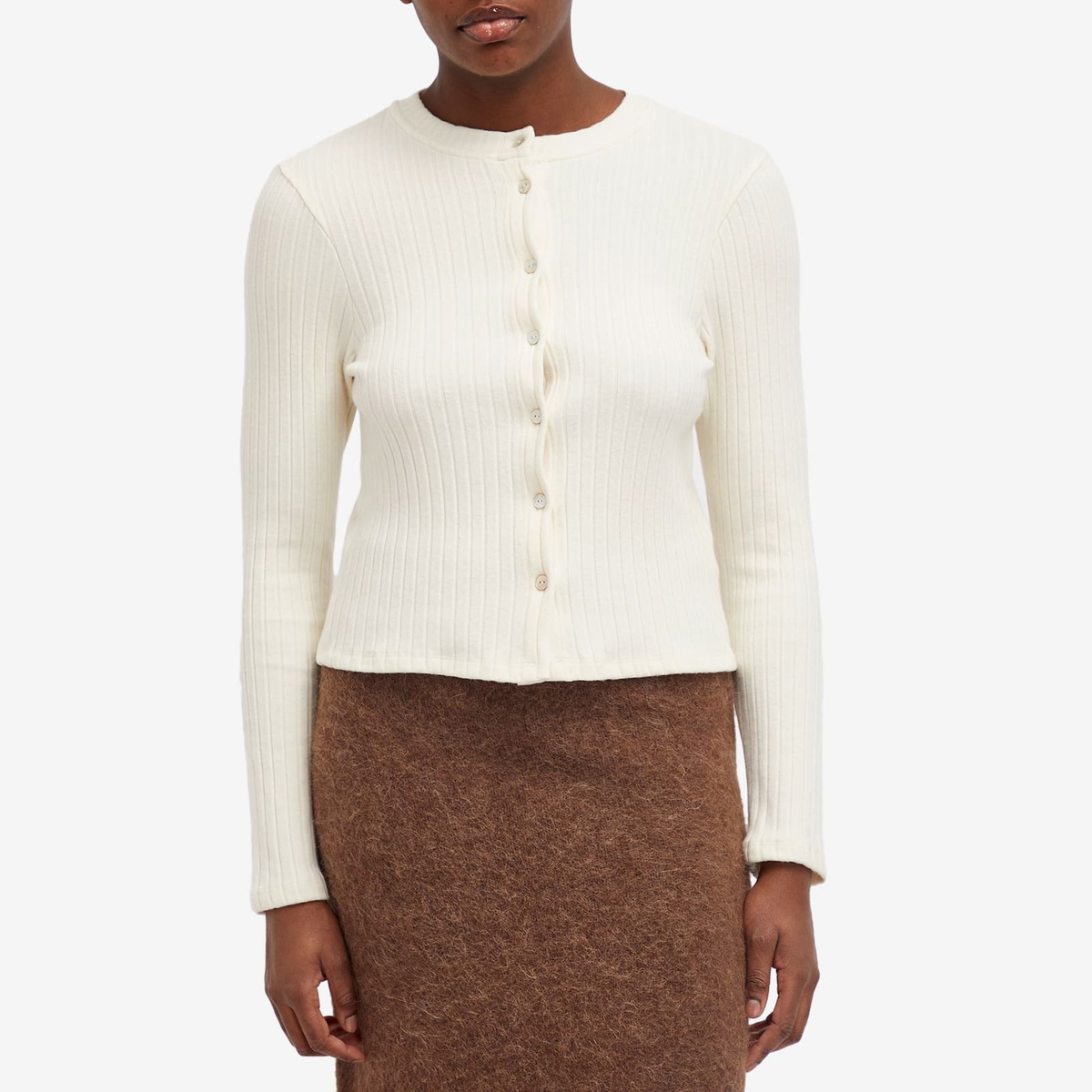 DONNI. Women's Sweater Rib Cardigan in Creme