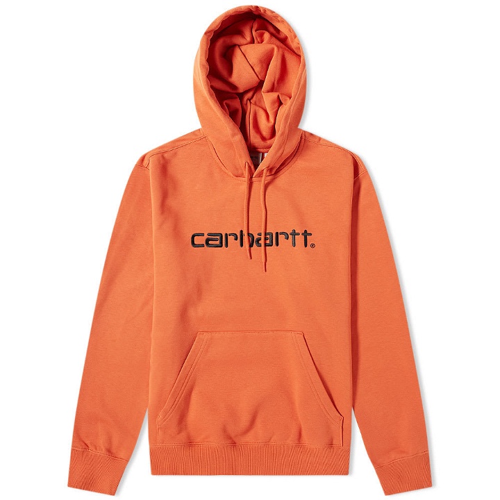Photo: Carhartt Hooded Logo Sweat Brick Orange & Black