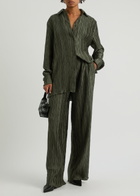 16 Arlington Mandrake Plissé Satin Trousers Khaki