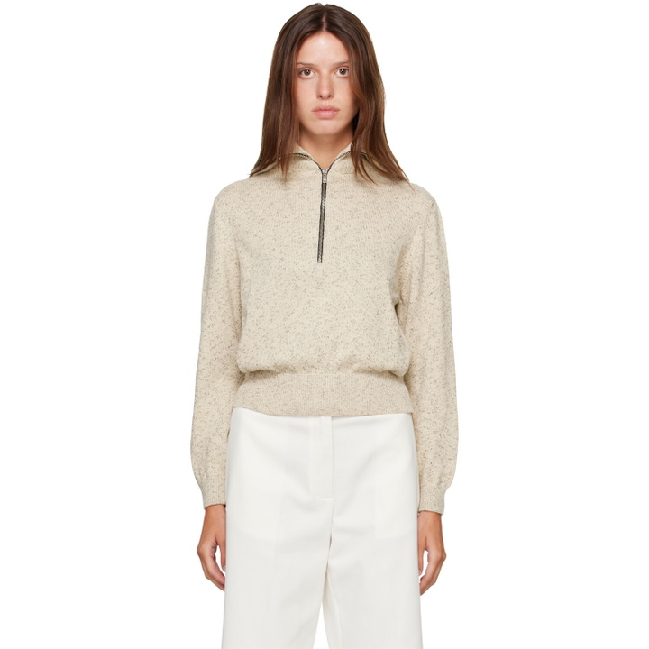 Photo: Cordera Off-White Flecked Cotton Zip-Up Sweater