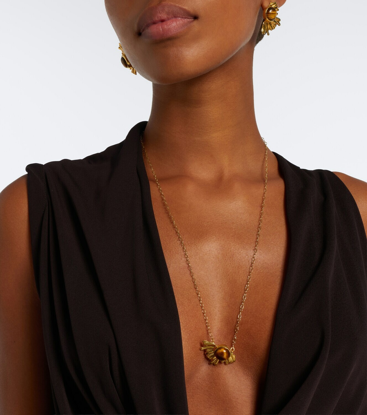 Ysso Crescent Sun embellished 24kt gold-plated necklace